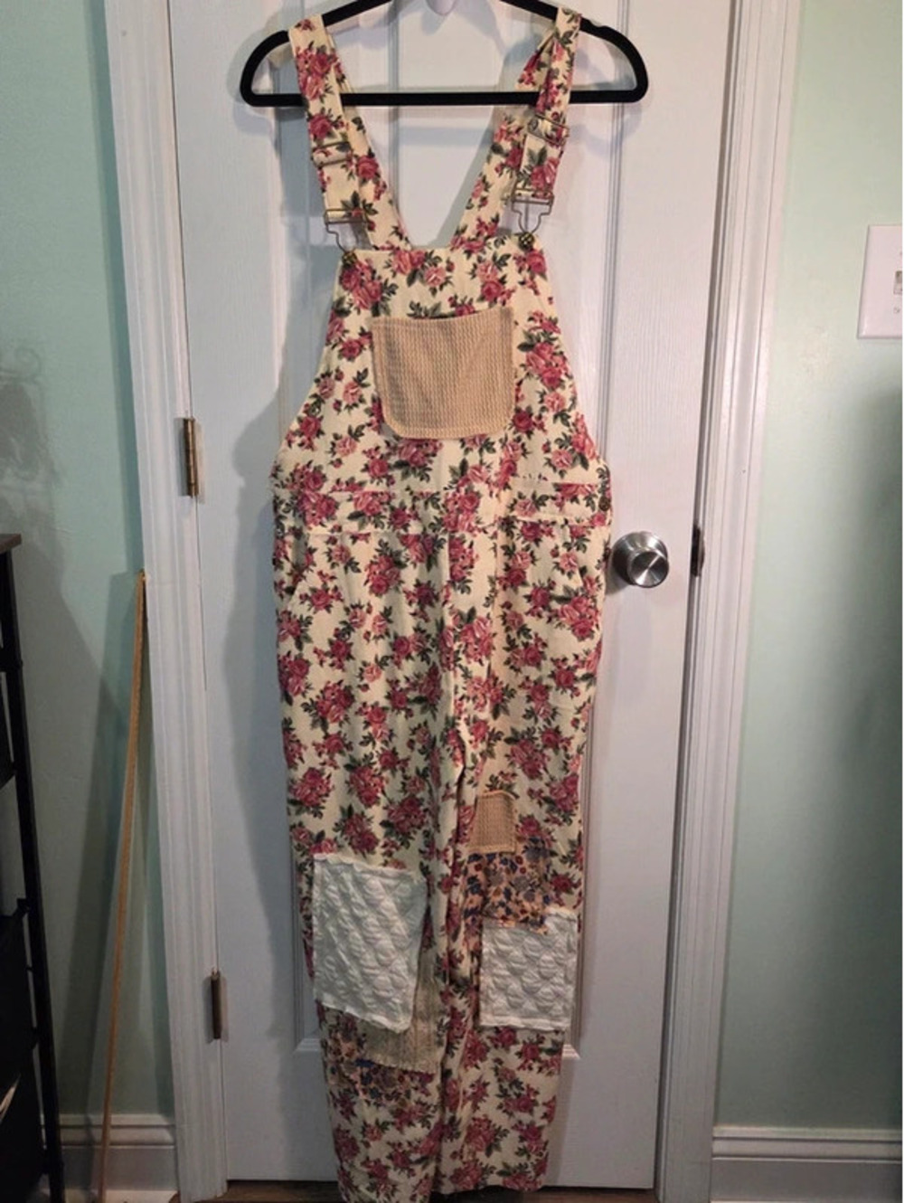 POL Floral Patchwork Overalls Large Boho Cottagecore Adjustable Straps